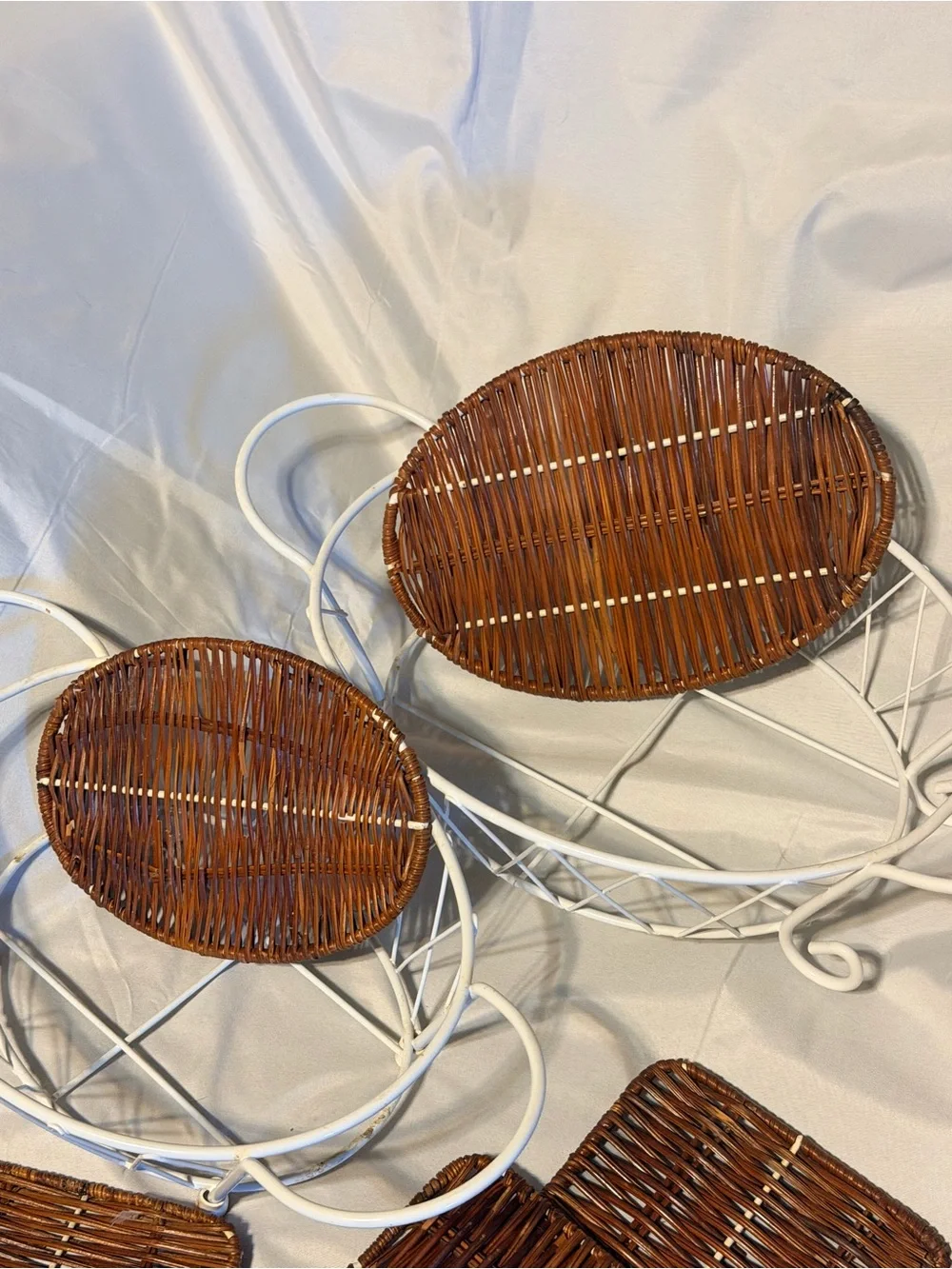 White Wire Wicker Serving Basket Set French Country Cottagecore Kitchen Decor